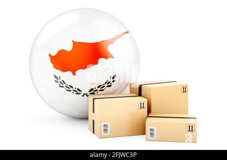 Pakete mit Zypern Flagge. Versand und Lieferung in Zypern Konzept. 3D-Rendering auf weißem Hintergrund isoliert Stockfoto