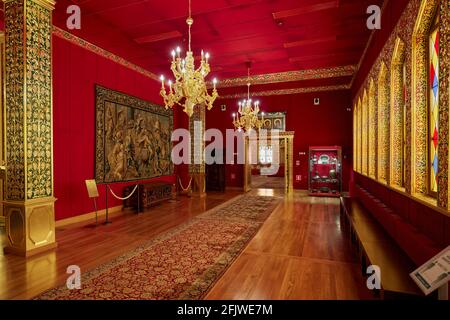 Innenansicht des hölzernen Palastes des Zaren Alexei Michailowitsch in Kolomenskoje, Moskau, Russland. Stockfoto