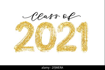 Klasse 2021. Moderne Kalligraphie. Handgezeichnetes Bürstenlogo. Jahrbuch „Design für Absolventen“. Vektorgrafik. Stock Vektor