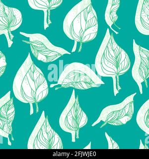 Blätter mit Ornamenten und Streifen.Vektor nahtlose Muster Kontur Blätter mit Ein Kontrastschatten Stockfoto