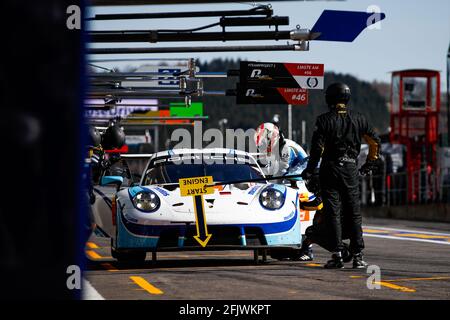 56 Perfetti Egidio (NOR), Cairoli Matteo (ita), Pera Riccardo (ita), Team Project 1, Porsche 911 RSR - 19, Aktion beim Prolog der FIA-Langstrecken-Weltmeisterschaft 2021 auf dem Circuit de Spa-Francorchamps, vom 26. Bis 27. April in Stavelot, Belgien - Foto Florent Gooden / DPPI Stockfoto