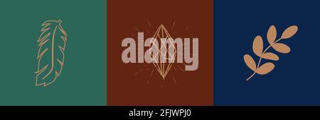 Sammlung mystischer und geheimnisvoller Illustrationen im handgezeichneten Stil. Schädel, Tiere, Weltraumobjekte, Zauberkugel, Kristalle Stock Vektor