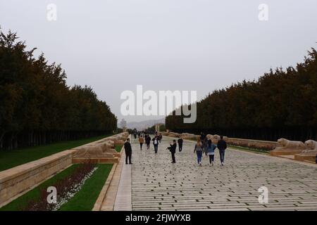 Straße der Löwen; Feierlicher Weg in Anıtkabir (Atatürk Mausoleum) - Ankara Türkei Stockfoto