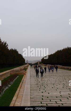 Straße der Löwen; Feierlicher Weg in Anıtkabir (Atatürk Mausoleum) - Ankara Türkei Stockfoto