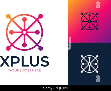 X Medical Plus-Logo. Abstrakter Anfangsbuchstabe X Logo. Farbenfrohe Bewegung Kreisform Stil mit X-Letter innen. Design-Vorlage Für Flaches Vektorlogo Stock Vektor