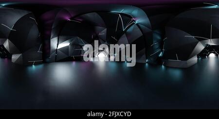360 sphärische Panoramasicht auf futuristische Science-Fiction-Umgebungen mit Neon Lights 3d Rendering Illustration hdr hdri vr Design Stockfoto