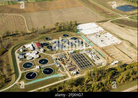 Luftaufnahme der Kläranlage Stockfoto