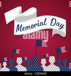 US Army Men Silhouetten mit Flaggen der Vereinigten Staaten. Memorial Day Poster - Vektor-Illustration Stock Vektor