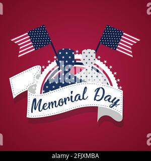 US Army Men Silhouetten mit Flaggen der Vereinigten Staaten. Memorial Day Poster - Vektor-Illustration Stock Vektor