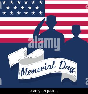 US Army Men Silhouetten über einer Flagge der Vereinigten Staaten. Memorial Day Poster - Vektor-Illustration Stock Vektor