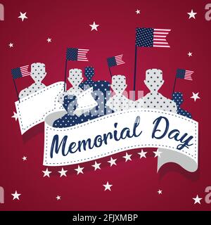 US Army Men Silhouetten mit Flaggen der Vereinigten Staaten. Memorial Day Poster - Vektor-Illustration Stock Vektor
