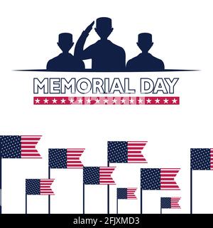 US Army Men Silhouetten mit Flaggen der Vereinigten Staaten. Memorial Day Poster - Vektor-Illustration Stock Vektor