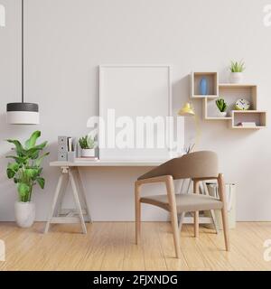 Mock up Poster in Arbeits-, minimalistischen Arbeitsplatz-Design.3d-Rendering Stockfoto