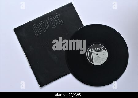 Australische Classic-Rockband, ACDC-Musikalbum auf Vinyl-Schallplatte. Mit dem Titel Back in Black Stockfoto