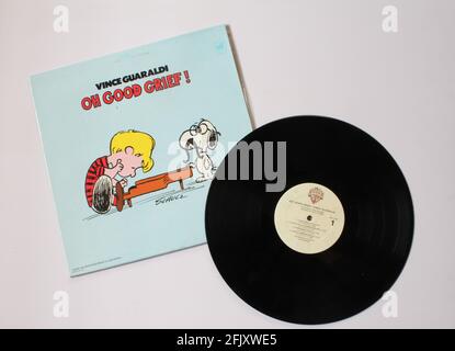 Peanuts Songs komponiert vom Künstler Vince Guaraldi Musikalbum auf Vinyl Schallplatte. Betitelt: Oh Good Gram! Stockfoto