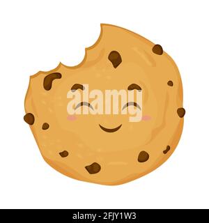 Niedliche, komische Kawaii Cookie, emotionale Charakter im Cartoon-Stil isoliert auf weißem Hintergrund. Dessert mit Schokoladenstückchen. . Vektorgrafik Stock Vektor