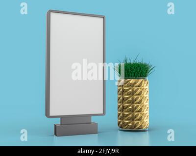 Digitalmedien leer weißen Bildschirm Panel Mockup auf blauem Hintergrund. 3D-Rendering Stockfoto