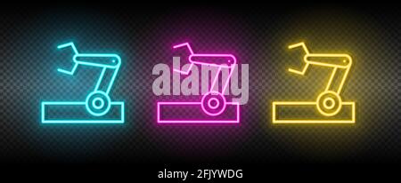 Industrieroboter, Industrieroboter Arm Neon Icon Set Stock Vektor