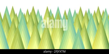 Abstrakter Hintergrund stilisierter Wald aus Dreiecken-Überlagerungen, grünen und blauen Tönen, scharfen Formen Stock Vektor