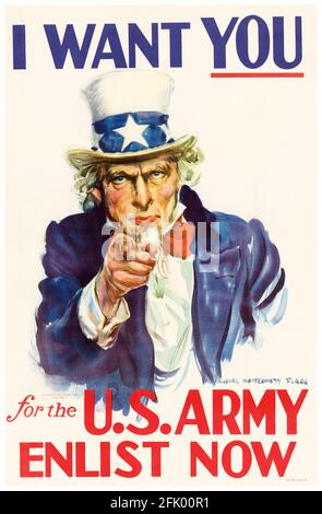 Ich will DICH für die US-Armee, jetzt anmelden, Onkel Sam, 2. Weltkrieg, 2. Weltkrieg, Rekrutierungsposter, 1941-1945 Stockfoto