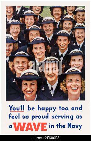 US-Amerikanerin, Plakat zur Rekrutierung von Frauen aus dem 2. Weltkrieg: Gruppe von WELLENREKRUTEN, WAVES, (US Navy), 1941-1945 Stockfoto