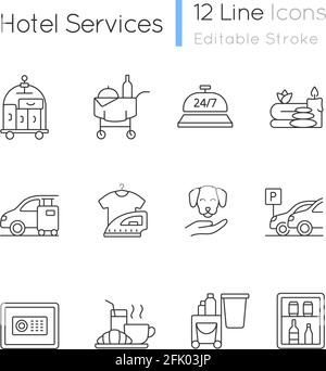 Lineare Symbole für Hotelservices gesetzt Stock Vektor