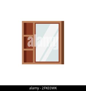 Spiegelschrank für Badezimmer mit Holzrahmen. Stock Vektor