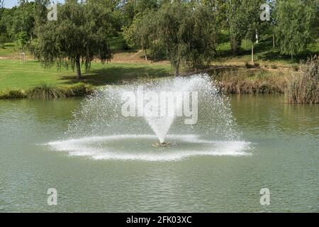 Brunnen in einem Teich. Parque de Cabecera, Valencia, Spanien Stockfoto