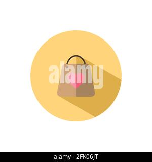 Valentinstag Einkaufstasche mit Herz. Liebessymbol. Flaches Farbsymbol in einem Kreis. Commerce Vektorgrafik Stock Vektor
