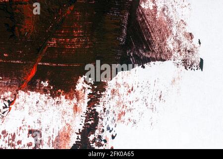 Schwarz und Rot handbemalt Acryl Hintergrund. Grunge acryl Textur mit gemalten Punkten und Strichen. Stockfoto