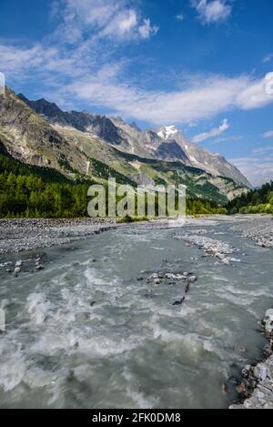 Dora im Vinschgau, Monte Bianco, Courmayeur, Aostatal, Italien, Europa Stockfoto