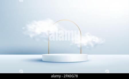Produktdisplay Podium mit realistischer Wolke und goldenem Rahmen dekoriert Auf pastellfarbenem Hintergrund Stock Vektor