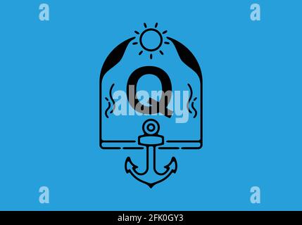 Schwarze Liniendarstellung des Anfangsbuchstabens von Q in Anker Rahmendesign Stock Vektor