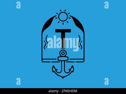 Schwarze Liniendarstellung des Anfangsbuchstabens T in Anker Rahmendesign Stock Vektor