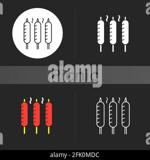 Dunkle Ikone mit gegrillten Würstchen Stock Vektor