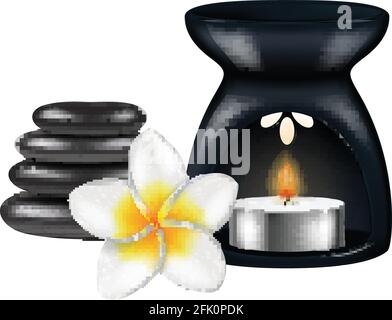 Duftlampe mit Spa-Steinen und Frangipani-Blume. Vektorgrafik. Stock Vektor