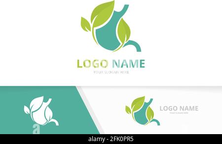 Blauer Bauch und Blätter Logo. Logo des Gastrointestinaltrakts. Stock Vektor