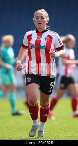 Chesterfield, England, 25. April 2021. Katie Wilkinson von Sheffield Utd während des Spiels der FA Women's Championship im Technique Stadium, Chesterfield. Bildnachweis sollte lauten: Simon Bellis / Sportimage Stockfoto