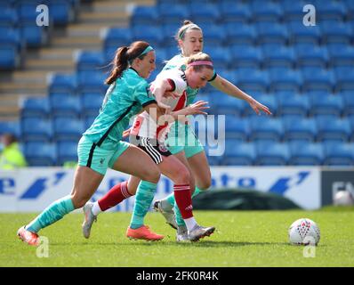 Chesterfield, England, 25. April 2021. Bex Rayner aus Sheffield Utd während des Spiels der FA Women's Championship im Technique Stadium, Chesterfield. Bildnachweis sollte lauten: Simon Bellis / Sportimage Stockfoto