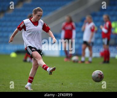 Chesterfield, England, 25. April 2021. Bex Rayner aus Sheffield Utd während des Spiels der FA Women's Championship im Technique Stadium, Chesterfield. Bildnachweis sollte lauten: Simon Bellis / Sportimage Stockfoto