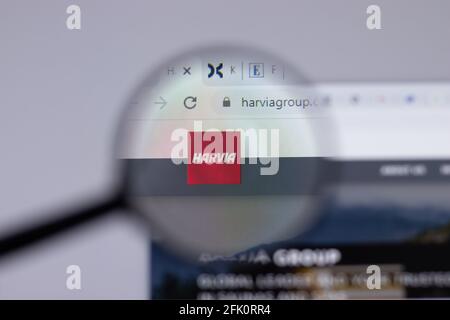 New York, USA - 26. April 2021: Nahaufnahme des Harvia-Logos auf Website-Seite, illustrative redaktionelle Verwendung Stockfoto