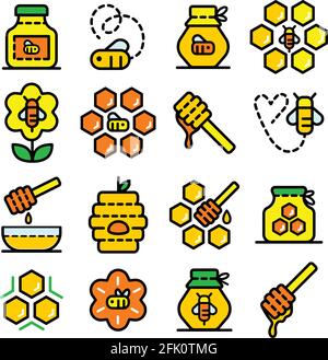Symbole für Honey Outline gesetzt Stock Vektor