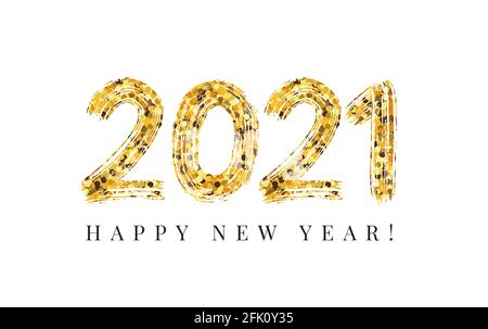 2021 numerische Handbeschriftung. Effekt mit trockener Pinselstruktur. Frohes neues Jahr. Frohe Weihnachten. Vektorgrafik Stock Vektor