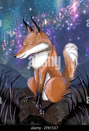 Schlafender Fuchs in der Nacht Stockfoto