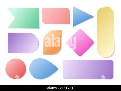 Bunte Papieraufkleber. Haftnotizen für Erinnerungen, Textseiten für Nachrichten. Isolierte leere Planungsvektorvorlage Stock Vektor