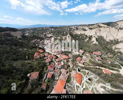 Luftbild der historischen Stadt Melnik, Region Blagoevgrad, Bulgarien Stockfoto