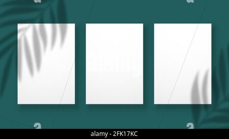 Schattenüberlagerungseffekt. Verschwommene Palmenblätter auf Papierblättern. Vorlagen für Vektoreinladung oder Karten, Poster oder Banner Stock Vektor