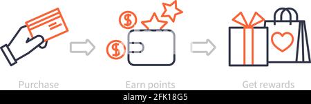 Sammeln Sie Punkte. Benefits-Programm, Einkaufsbelohnung und Bonus. Kunden sammeln Geschenke, Marketing-Loyalitätssystem. Business Vector Icons Konzept Stock Vektor