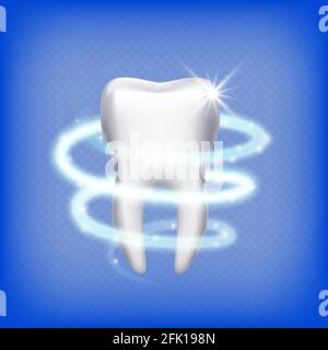 Realistischer Zahn. Isolierte glänzende 3d-Zähne. Zahnärztliche Versorgung, sauberer Molar. Symbol für Stomatologie, Darstellung des Schutzvektors Stock Vektor