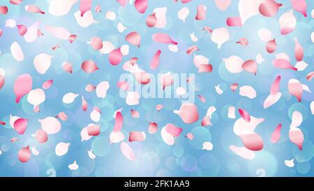 Fliegende Blütenblätter. Frühling romantische fallende Blütenblatt Illustration. Blossom Sakura, realistische Naturelemente mit Bokeh-Effekt. Festliche Hochzeitsvektoren Stock Vektor